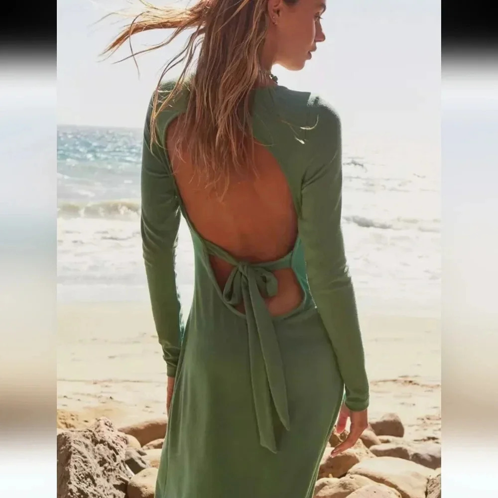 Free People - Aubre Open-Back Essential Maxi Dress Mermaid Green - Picture 2 of 6